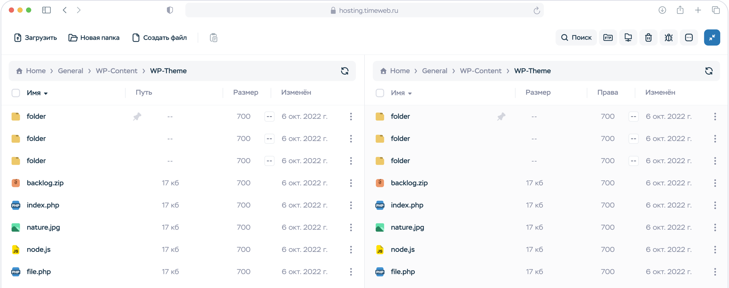 Панель управления Timeweb